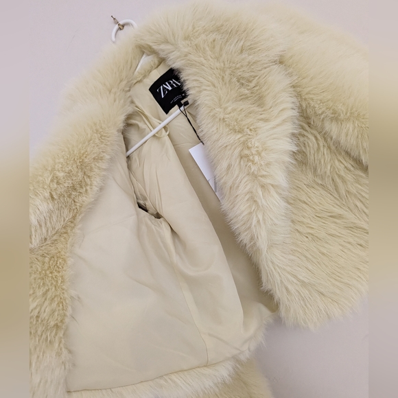 ZARA FAUX-FUR COLLARED SHORT JACKET YELLOW M - Picture 13 of 14